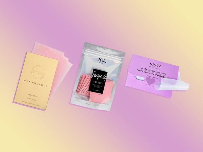 mai couture prettyful blush paper, igk swipe up no-frizz smoothing hair wipes, nyx professional makeup fresh face blotting papers