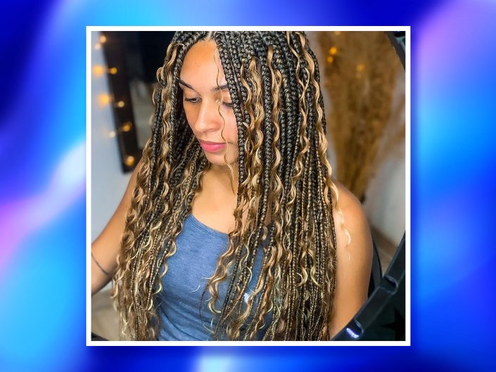 Small Knotless Feed-in Braids w/ Curly Human Hair Bundles