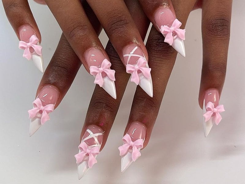 coquette nails chrome pink almond short nails