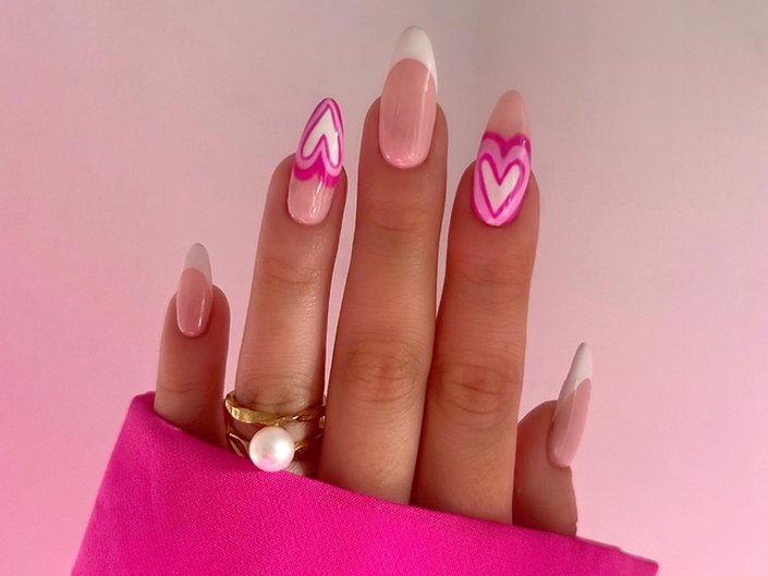 neon pink french manicure