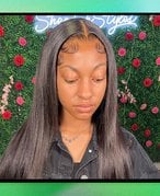 person modeling a skinny weave hairstyle