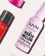 setting sprays collaged onto a pinkish white background