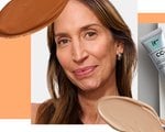 Mature woman with foundation on skin